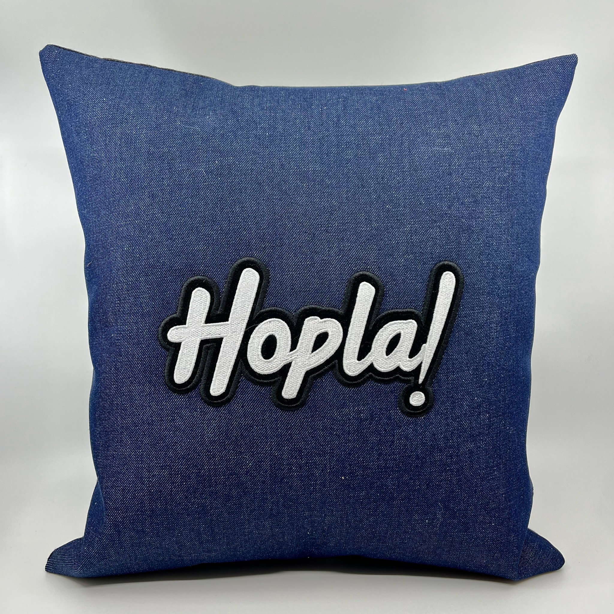 Coussin Hopla ! , Denim bleu
