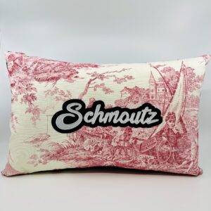 Coussin Schmoutz, toile de Jouy rose