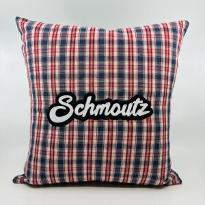 Coussin Schmoutz, kelsch bleu-rouge