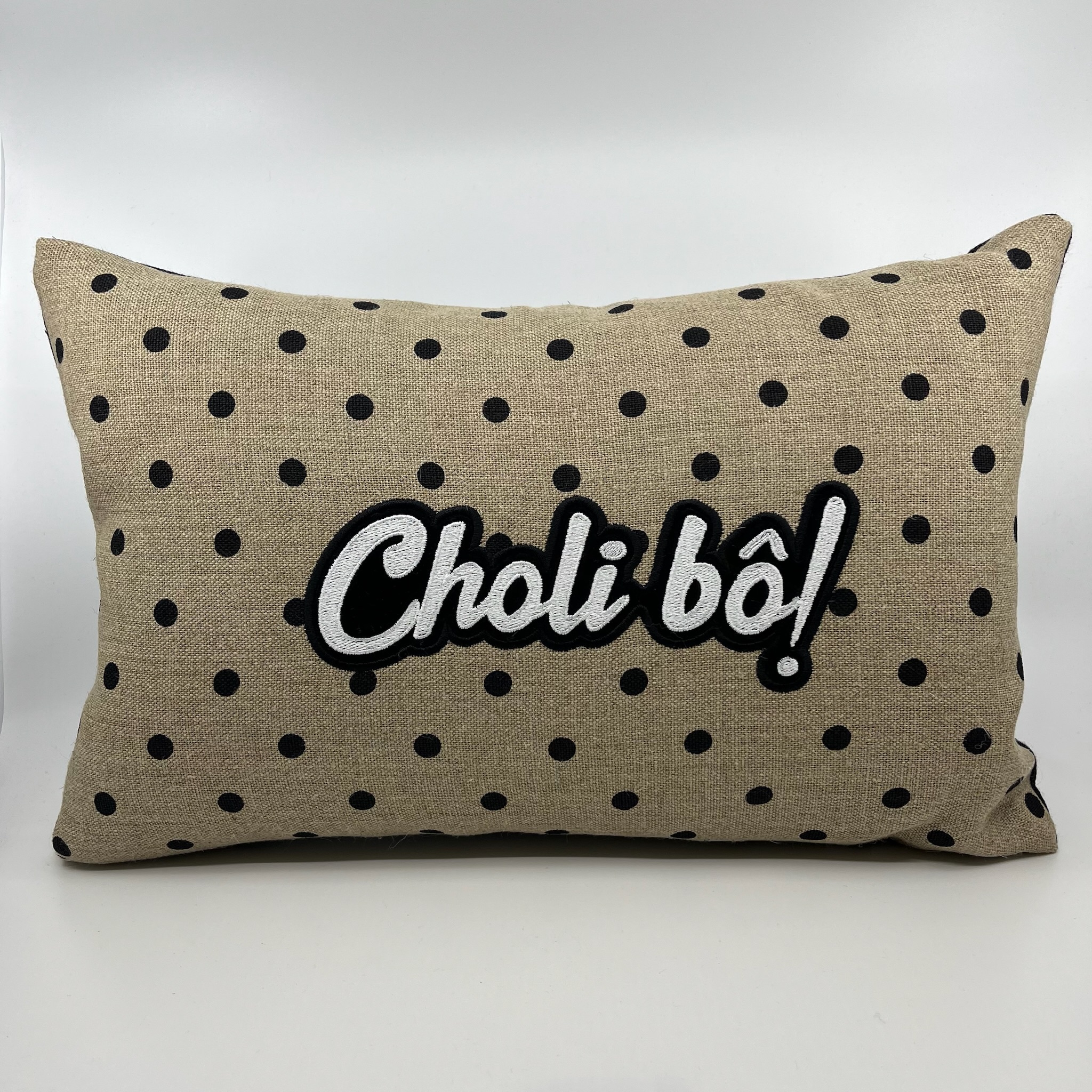 Coussin Choli bô ! tissu Lin à pois noirs