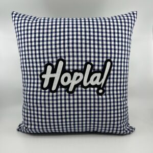 Coussin Hopla !, vichy bleu