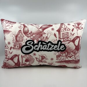 Coussin Schàtzele rouge, collab’ Missy