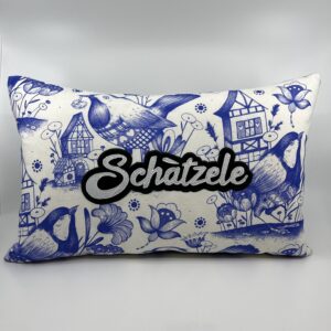 Coussin Schàtzele bleu, collab’ Missy
