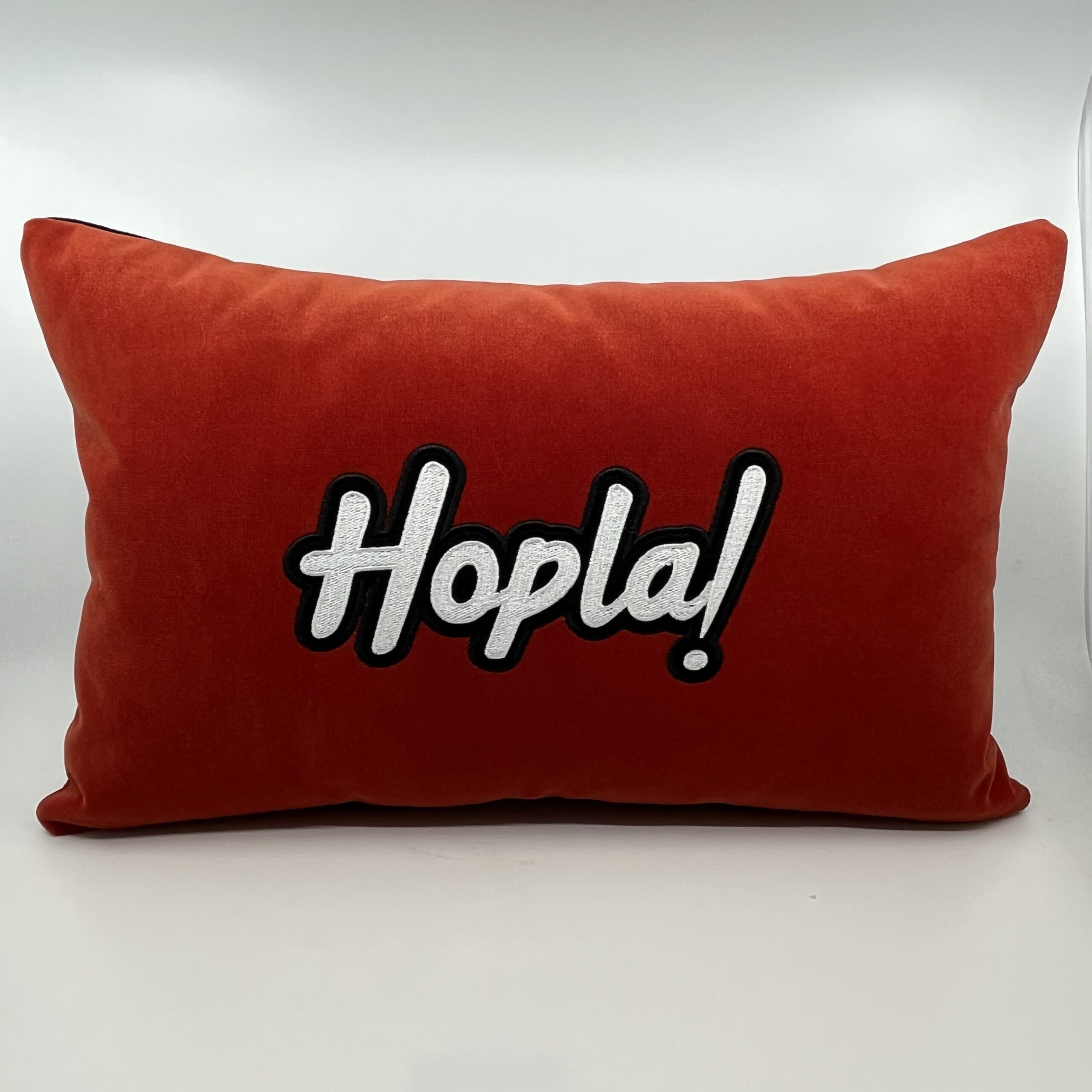 Coussin Hopla !, velours orange