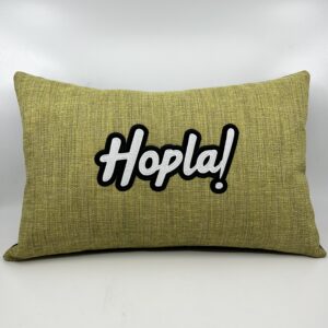 Coussin Hopla !, 
Velours vert.