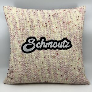 Coussin Schmoutz,
Lainage coton rose et orange.