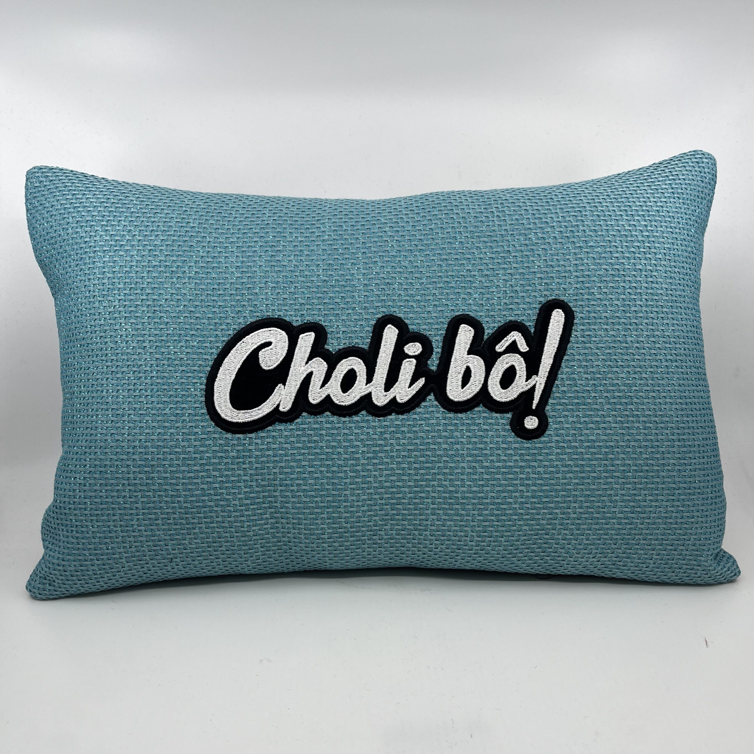 Coussin Choli bô !, toile bleu turquoise