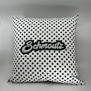 Coussin Schmoutz, toile blanche-pois bleus