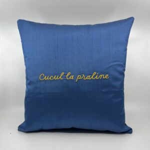 Coussin, « Cucul la praline »Soie bleue