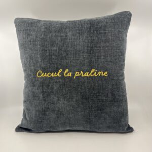 Coussin, « Cucul la praline » Velours gris