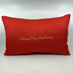 Coussin, « Cucul la praline » Toile rouge vermillon