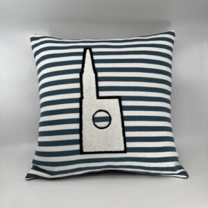Coussin Cathédrale, 
Marinière blanc-turquoise