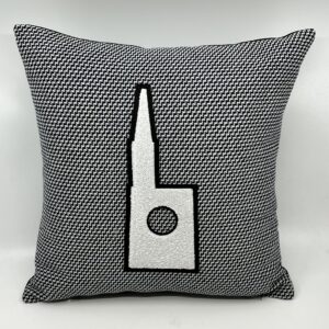 Coussin Cathédrale, toile bleu marine et blanche