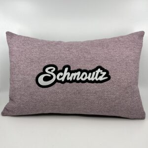 Coussin Schmoutz, toile veloutée rose poudrée