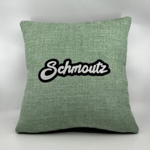 Coussin Schmoutz,
Toile vert d’eau
