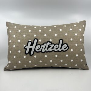 Coussin Hertzele,
Lin et pois blancs.