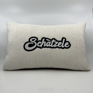 Coussin Schàtzele, toile velours blanche
