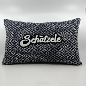 Coussin Schàtzele, lainage coton bleu et blanc