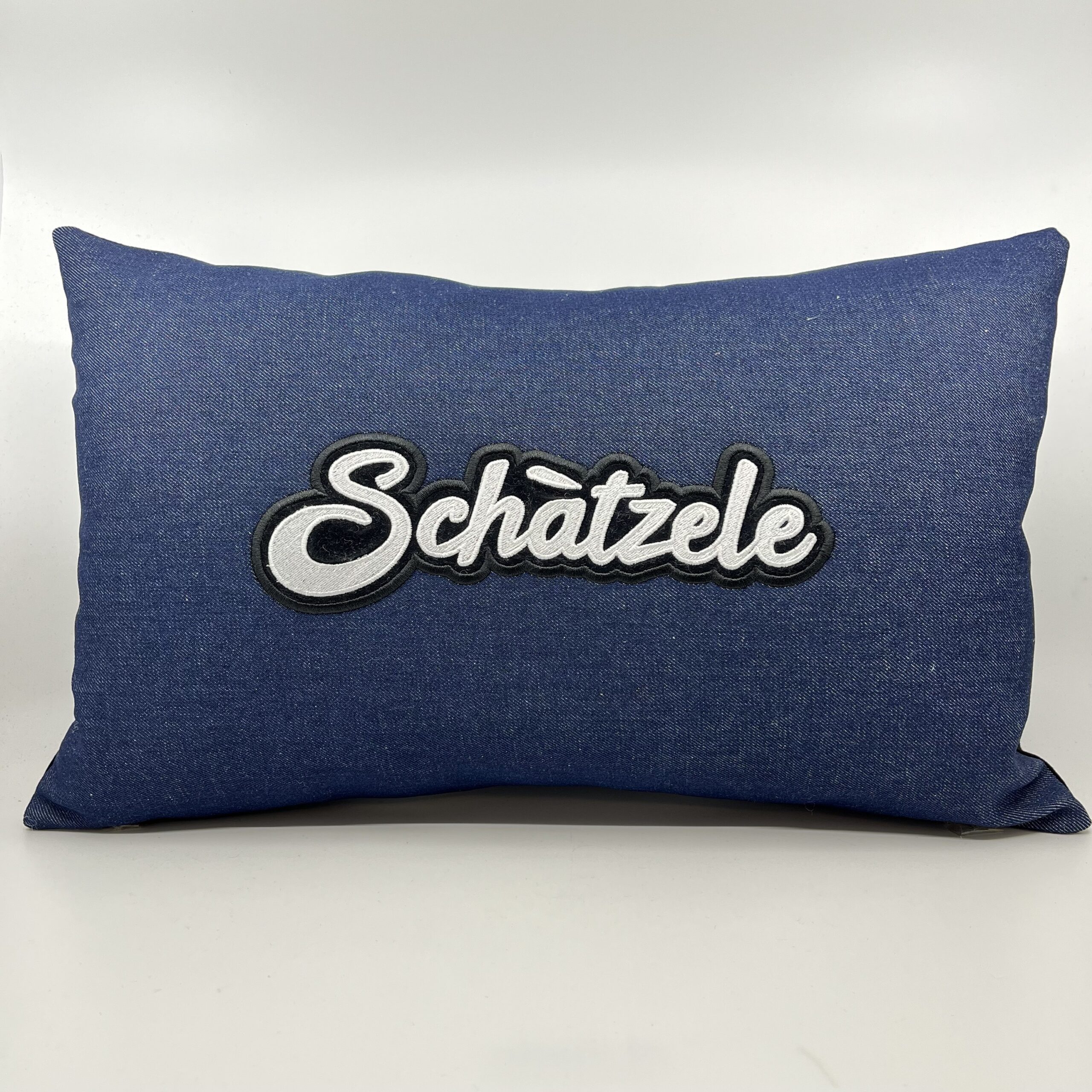 Coussin Schàtzele, Denim bleu.