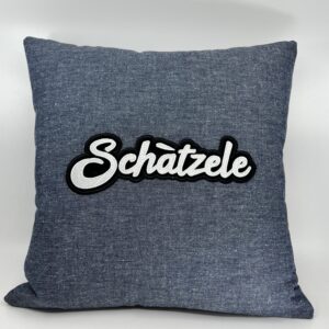 Coussin Schàtzele, Denim bleu.