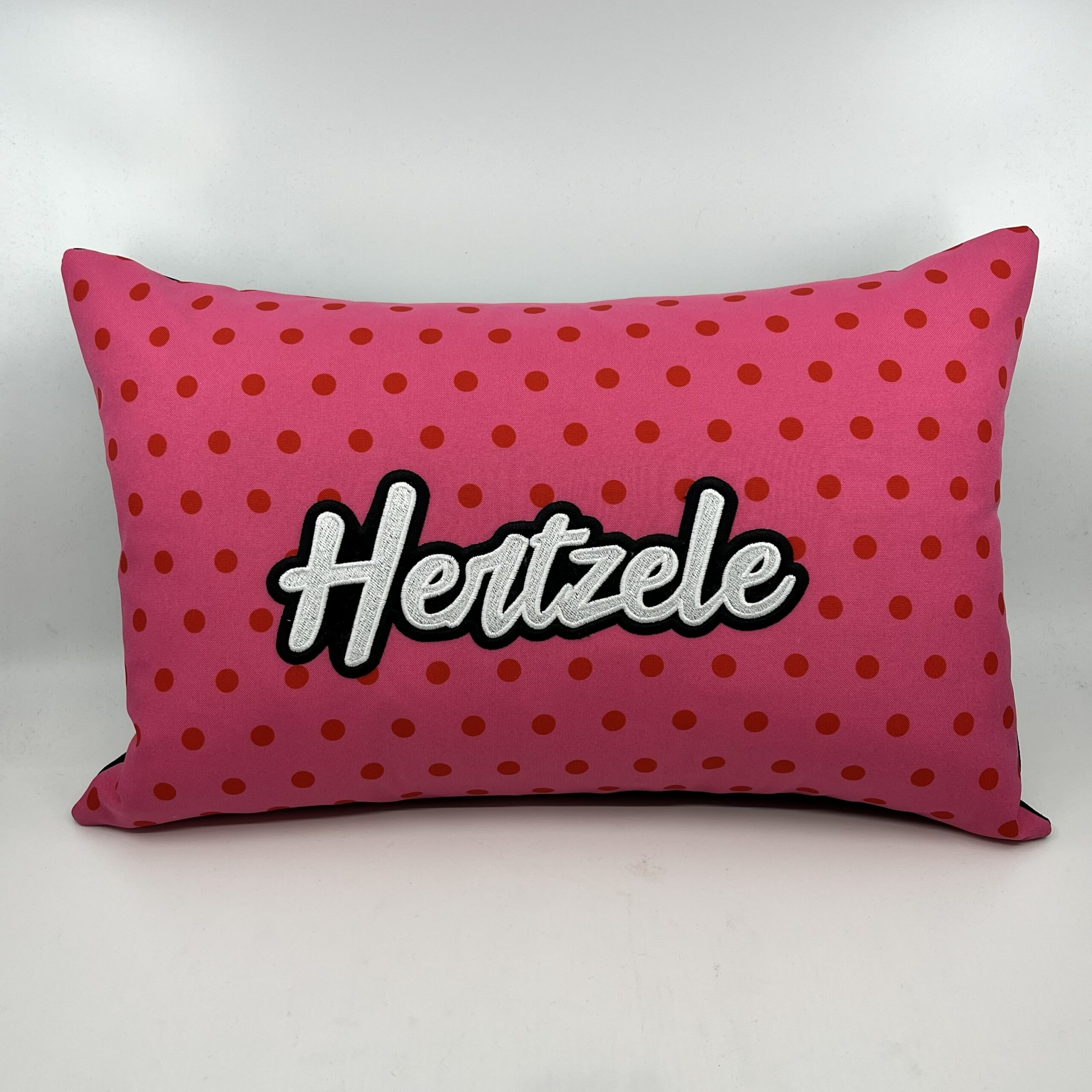 Coussin Hertzele, toile rose à pois