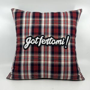 Coussin Gotfertomi,
Kelsch bleu et rouge.