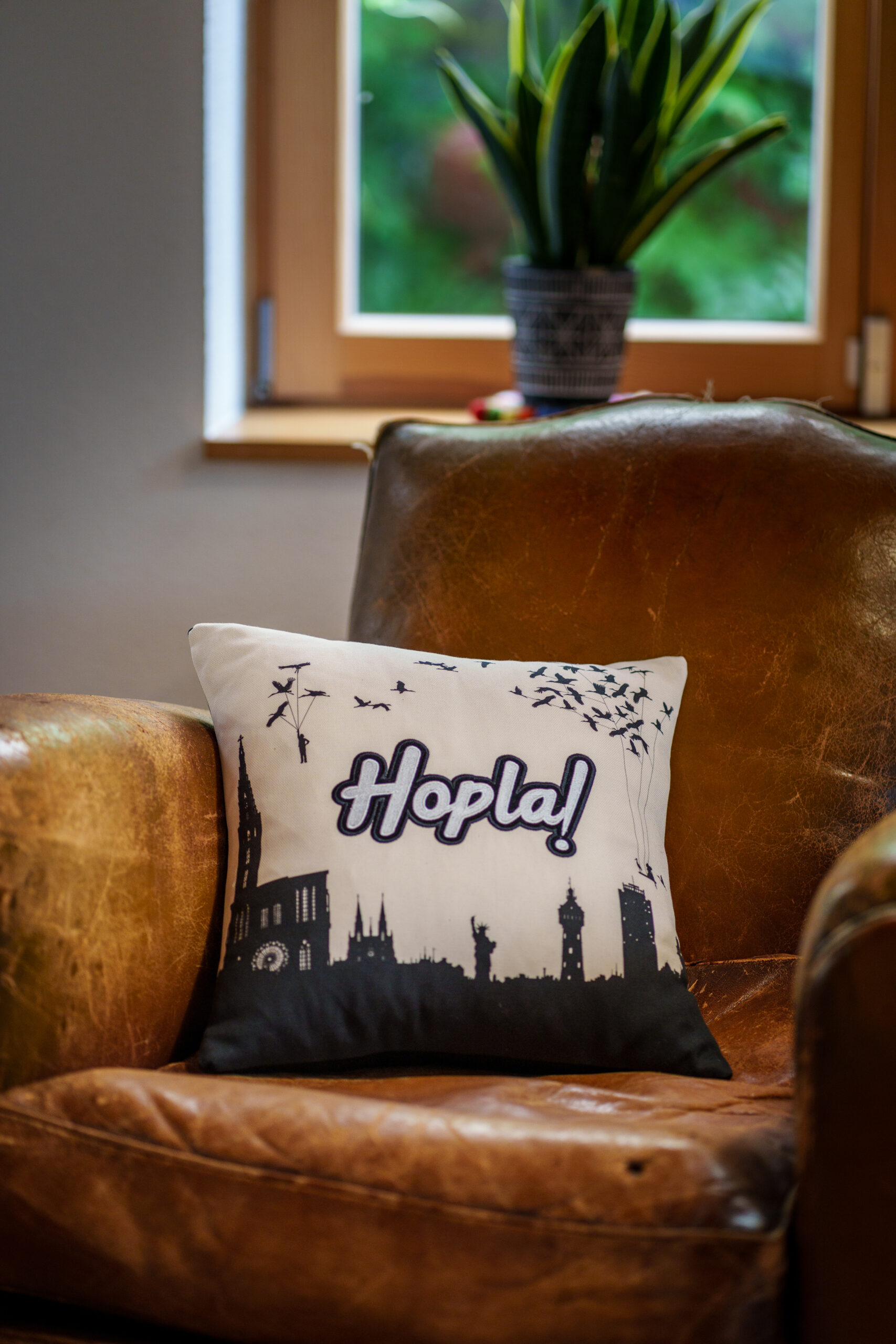 Coussin avec motif hopla