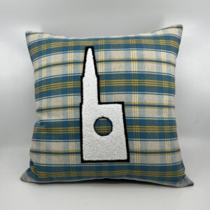 Coussin en kelsch alsacien bleu motif cathedrale