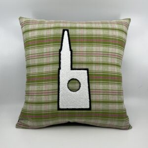 Coussin en kelsch alsacien vert motif cathedrale