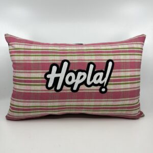 Coussin en kelsch alsacien rose motif hopla!