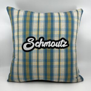 Coussin en kelsch alsacien bleu motif schmoutz