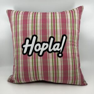 Coussin en kelsch alsacien rose motif hopla!