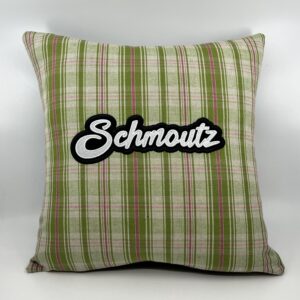 Coussin en kelsch alsacien vert motif schmoutz