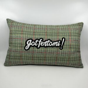 Coussin Gotfertomi, lainage carreaux vert.