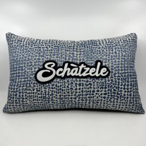 Coussin Schàtzele, toile bleue.