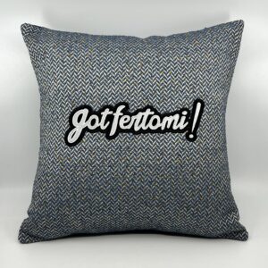 Coussin Gotfertomi !, lainage bleu et crème.