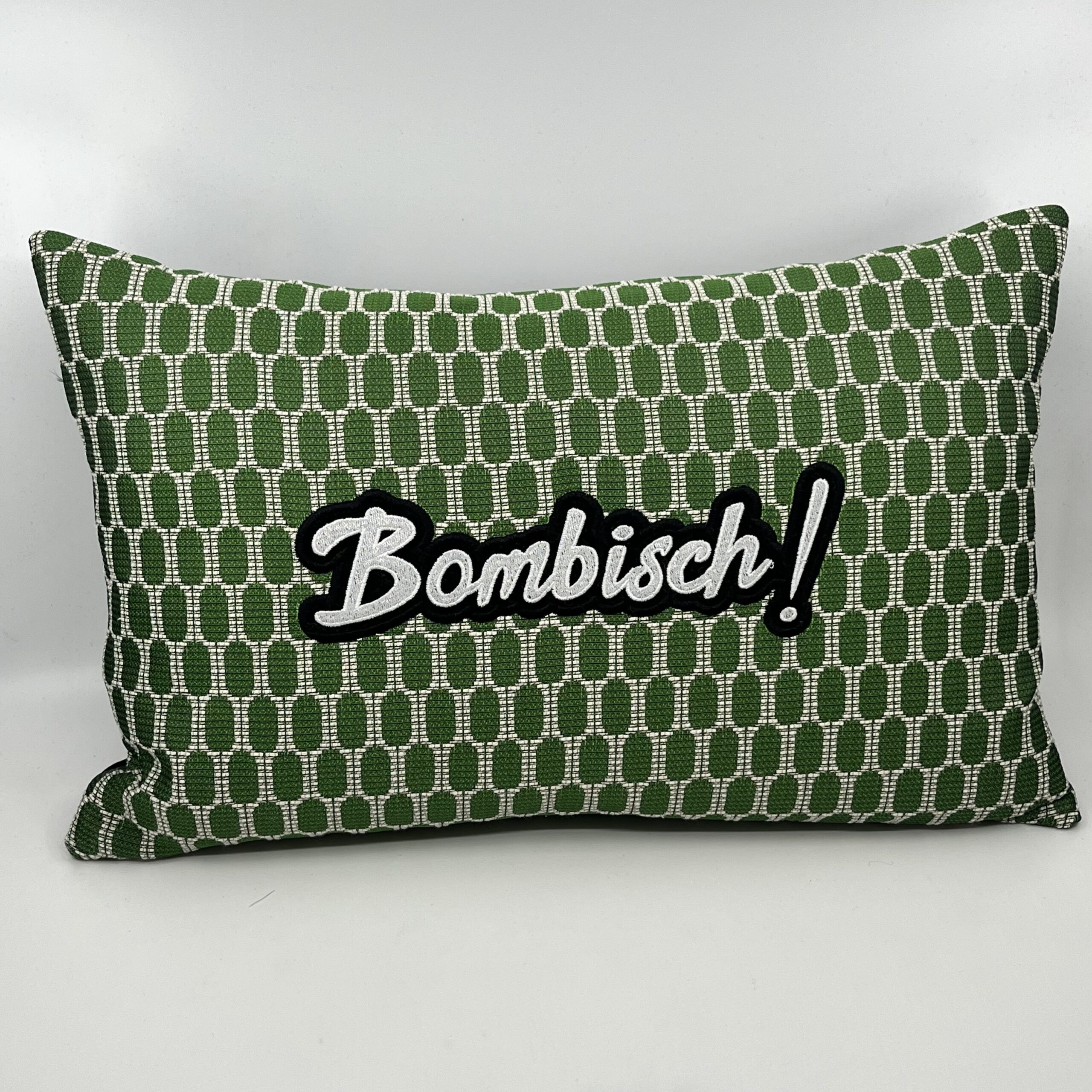 Coussin Bombisch !,
Motif Art déco vert