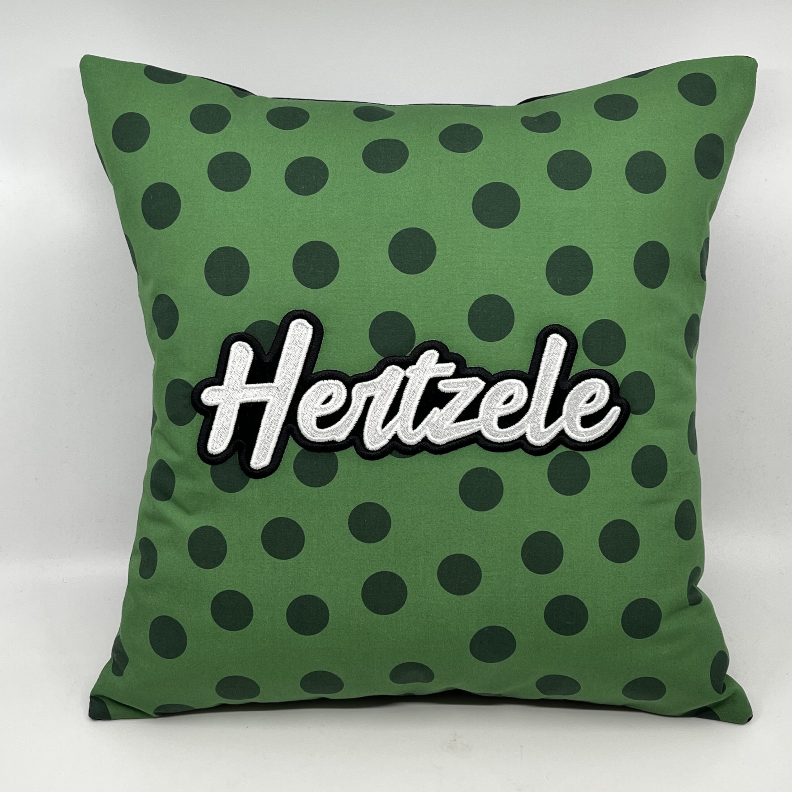 Coussin Hertzele,
Toile gros pois verts