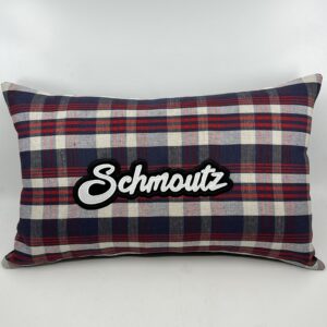 Coussin Schmoutz,
Kelsch indigo-rouge